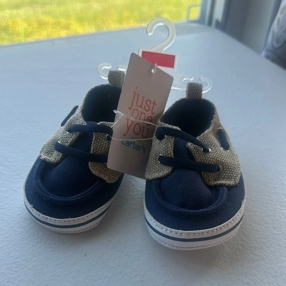 NEW Carter's Blue and Tan Baby Walker Shoes size 3/6 months